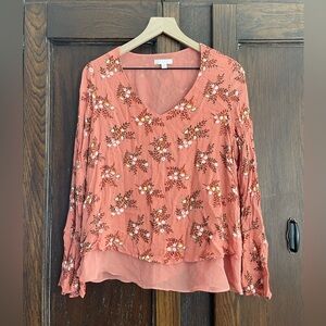 LC Lauren Conrad Floral Blouse - Coral
